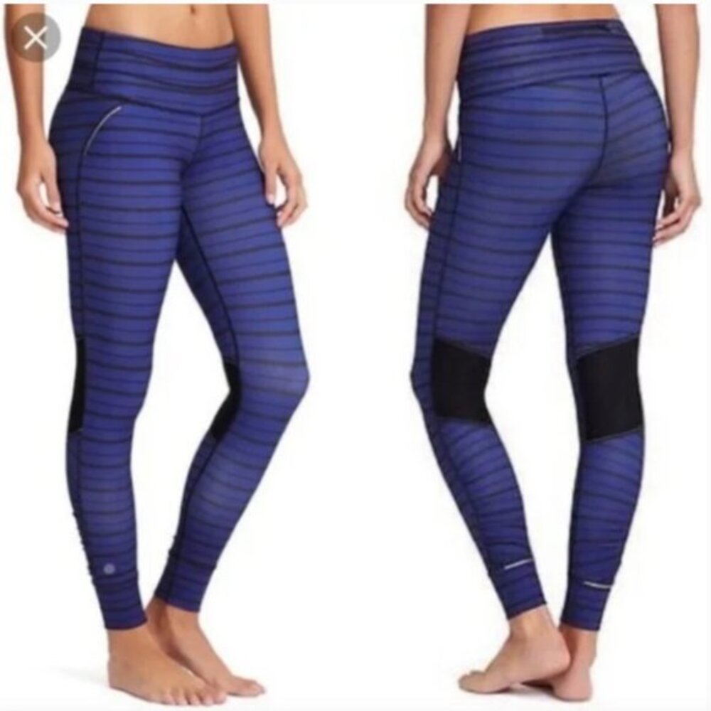 Athleta Relay Purple & Black Striped Leggings Size Extra Small